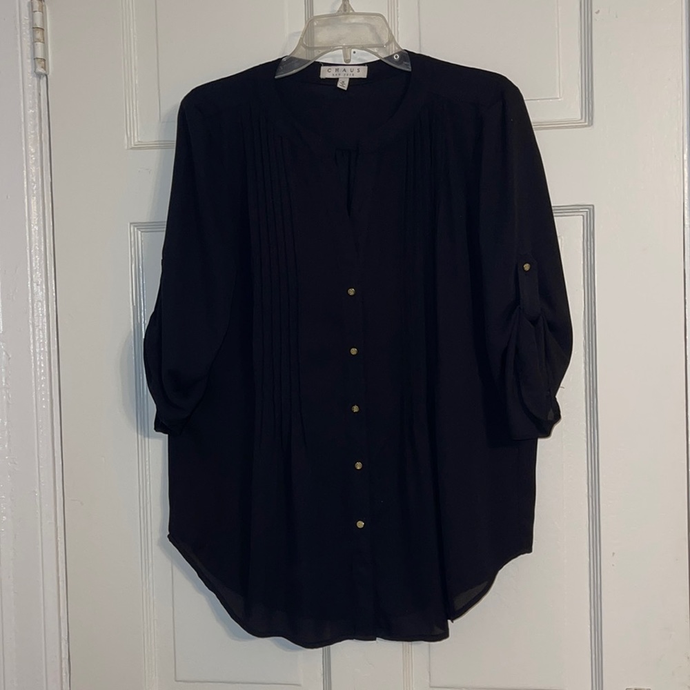 Chaus Black Pleat detail blouse, EUC